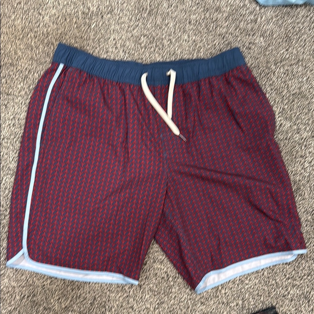Men’s Red and Blue Striped Swim Shorts